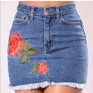 Fashion Nova Rose Embroidered Jean skirt